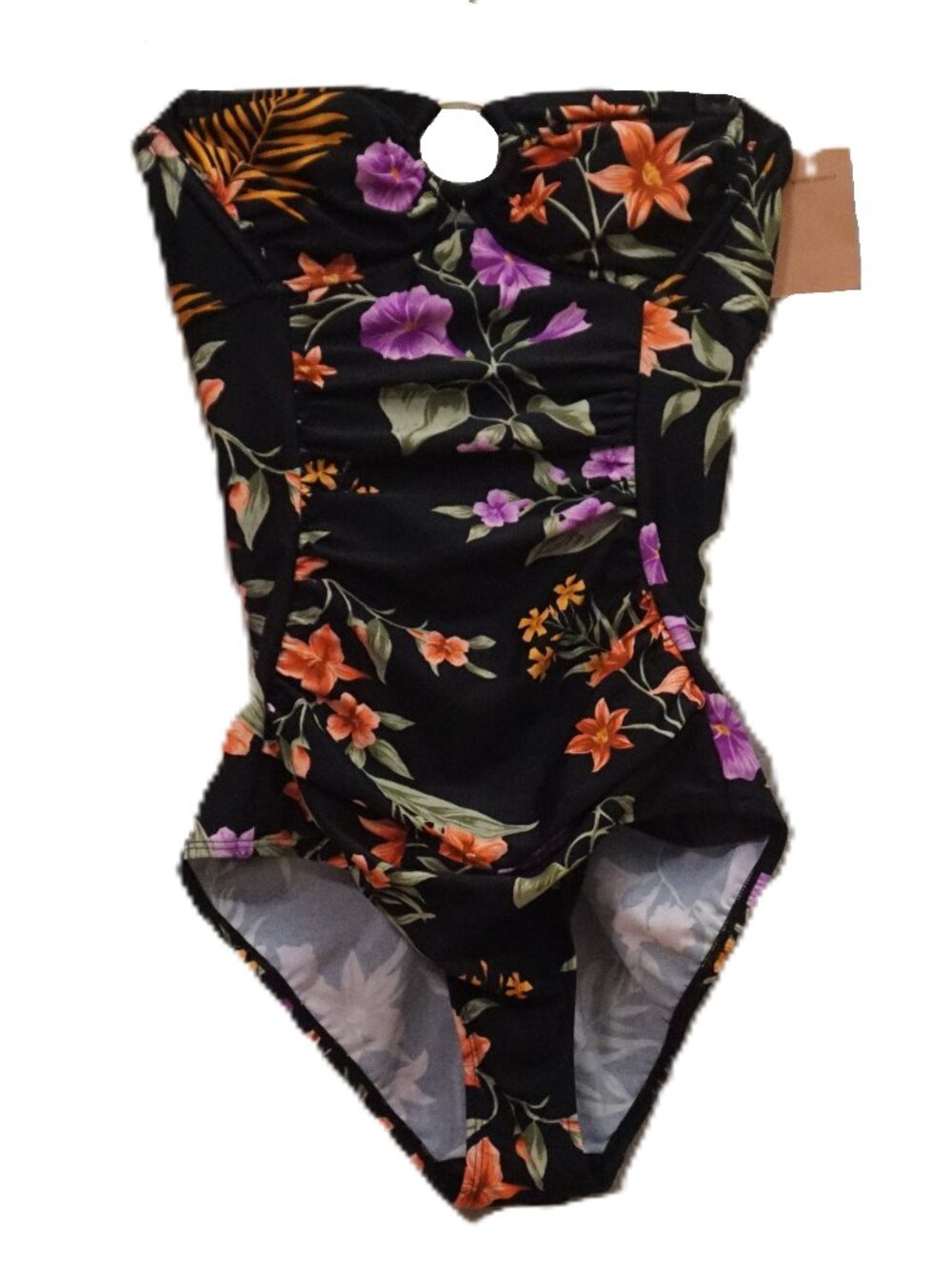 Shade & Shore Black with Multi-Color Floral Tropical Print 1 Piece Swimsuit XS